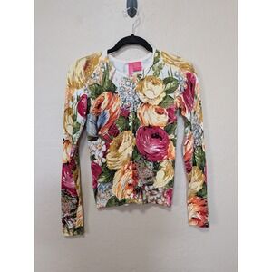 Charlotte Tarantola Silk Blend Floral Cardigan Sweater Womens XS Romantic Spring